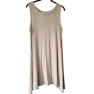 Umgee Women L Swing Dress Ribbed Knit Sleeveless Stretchy Tan Beige Boho Comfort